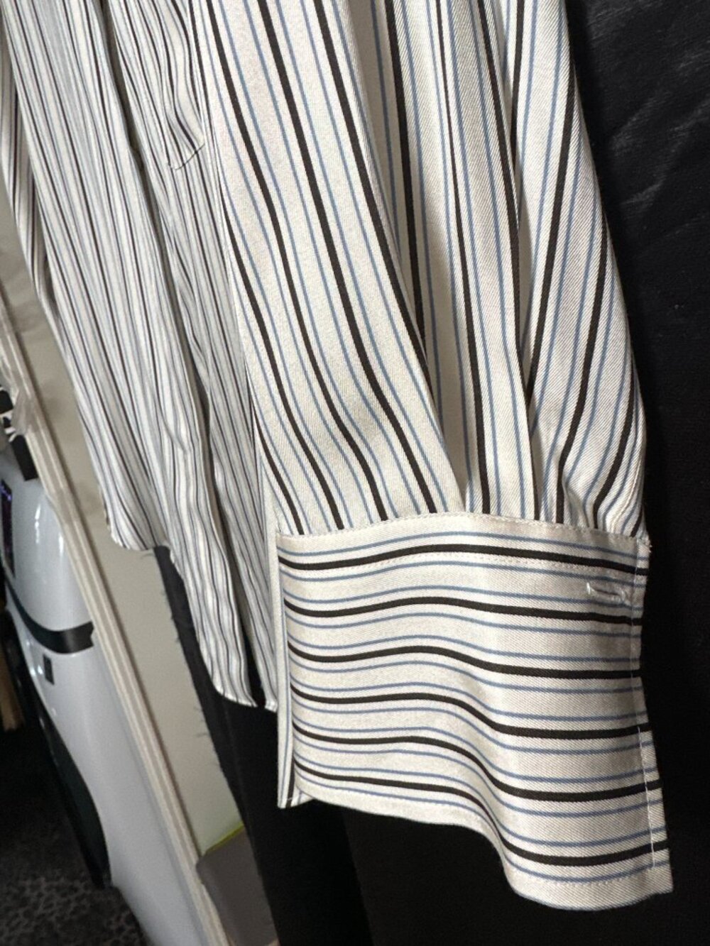 Vince Silk Blend Striped Band Collar Button Down Shirt Size S - Picture 5 of 9